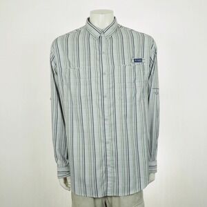 New Columbia PFG Super Tamiami Fishing Button Down Shirt Mens XL Gray Striped